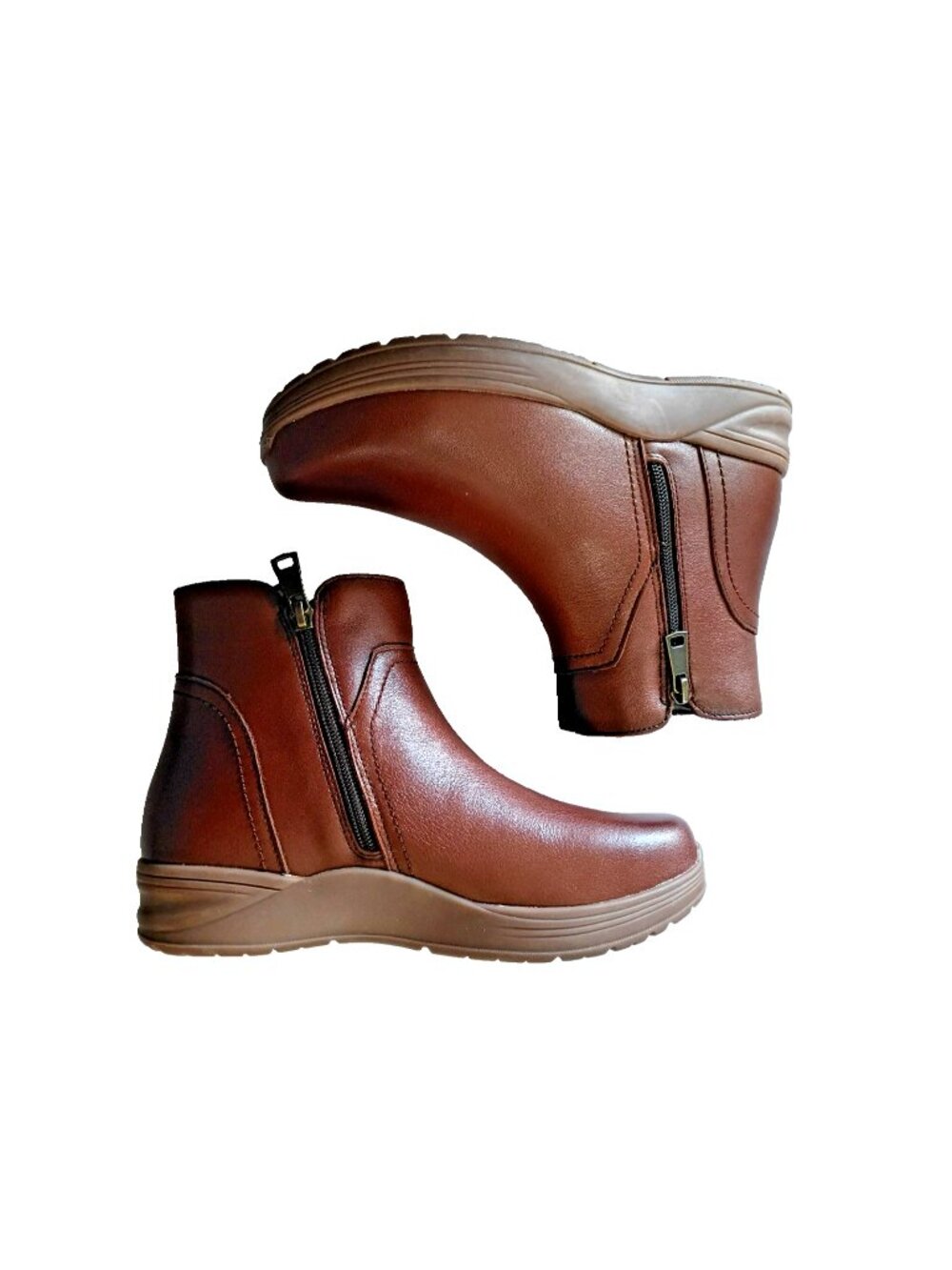 Propet Delphi Women's Ankle Boots Leather Zippered Round Toe Brown - 7M  NWT